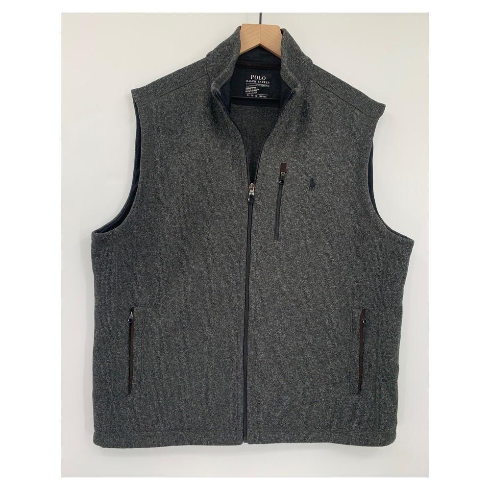 Polo Ralph Lauren Vest Mens XL Gray Performance Full Zip Fleece Fall Layering